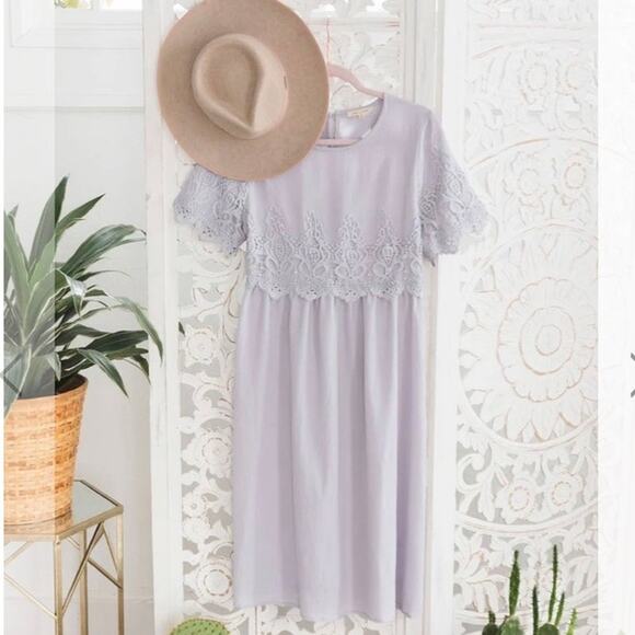 NWT Tea n Rose Light Gray Midi Lace Dress- size large - Picture 1 of 11